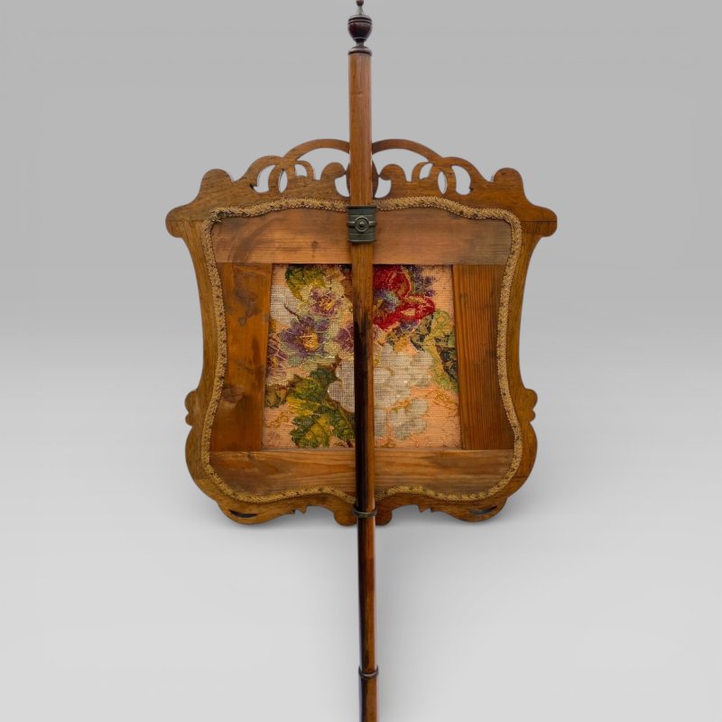 Antique English Victorian Rosewood Floral Tapestry Pole Fire Screen Tripod Base - Image 4
